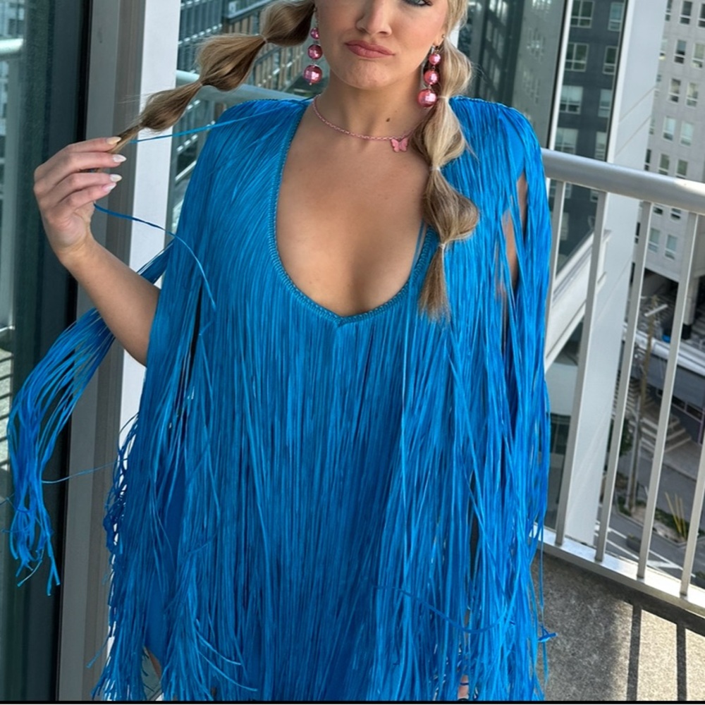 AKIRA Electric Blue Fringe Mini Dress - Picture 5 of 5